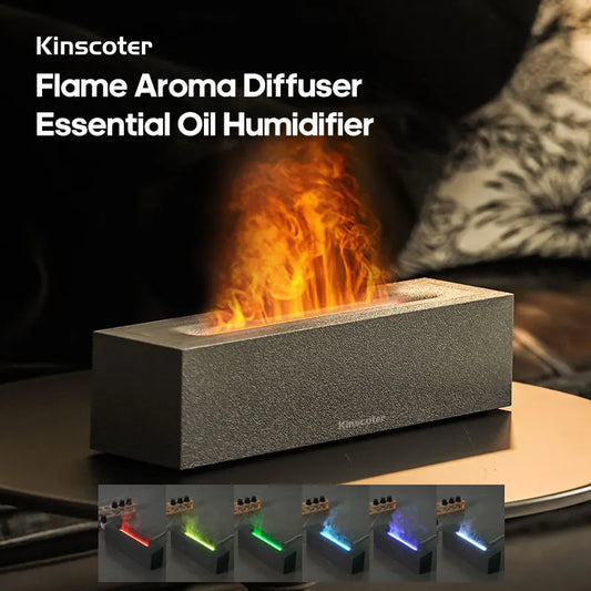  Flame LED aroma diffuser releasing cool mist with firelight effect