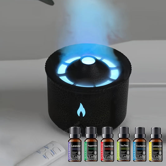 Portable volcanic flame diffuser with night light