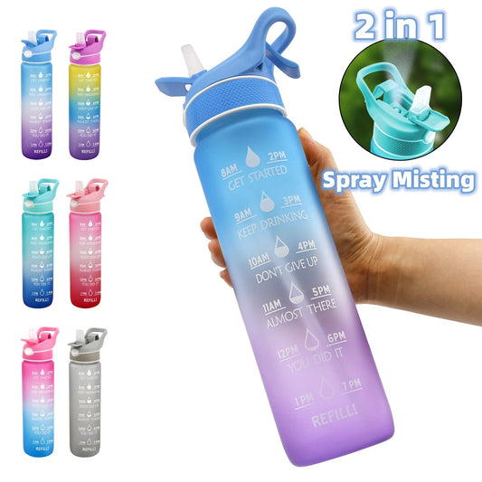 sports water bottle with straw and bounce cover.
