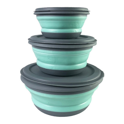 Three-piece folding pet bowl set in red and green colors

