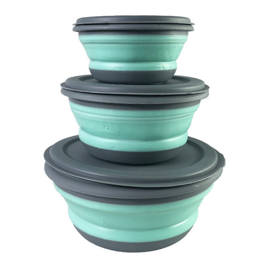 Three-piece folding pet bowl set in red and green colors

