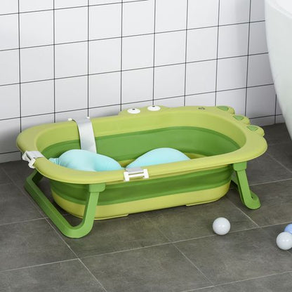Cartmela Foldable Baby Bath Tub with Cushion – Green (0-3 Years)