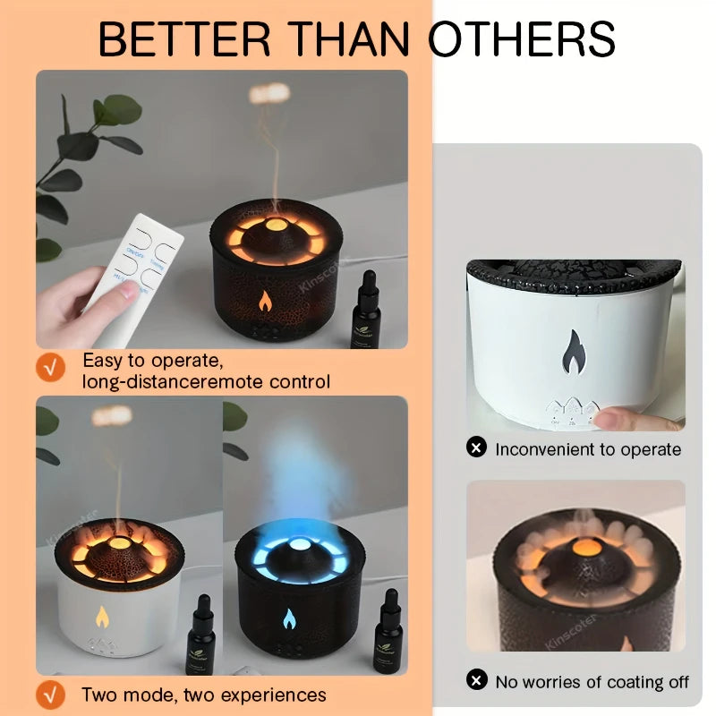 Volcanic flame diffuser with soothing night light effect

