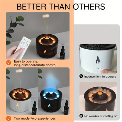 Volcanic flame diffuser with soothing night light effect

